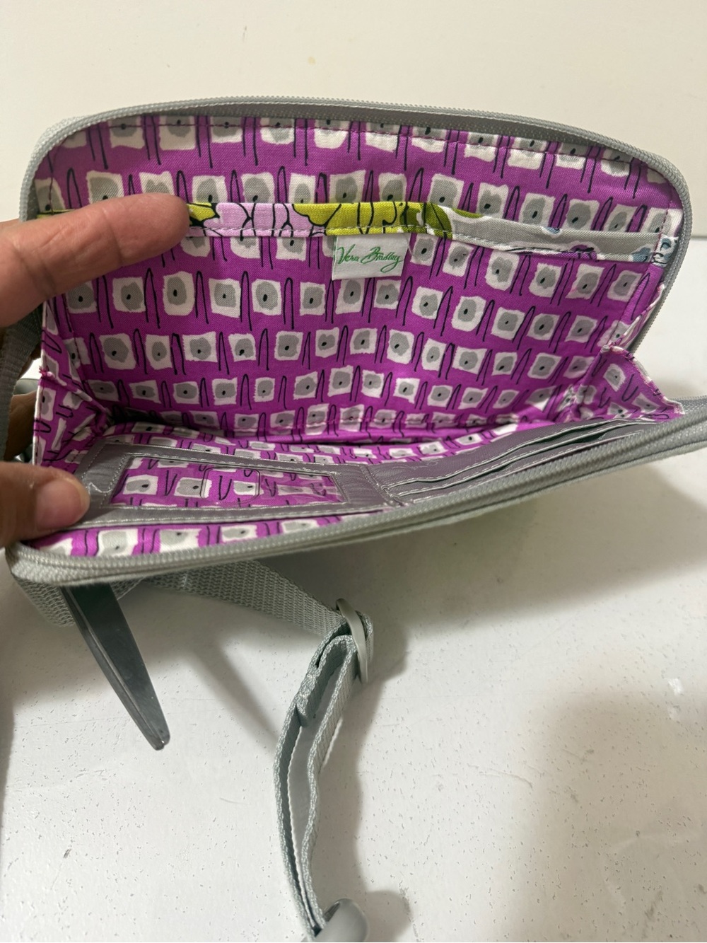 Vera Bradley Floral Quilted Crossbody Belt Bag - Gray with Purple & Green - Picture 8 of 13